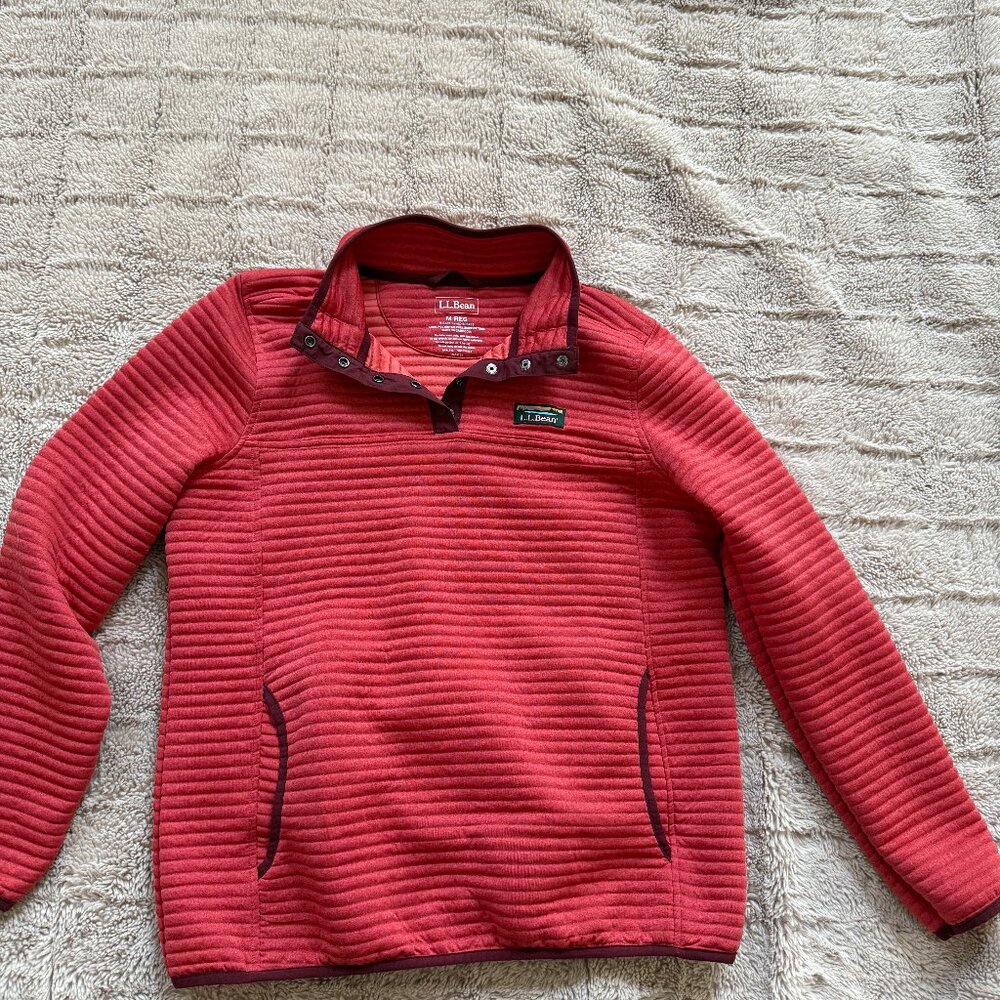 LL Bean ribbed orange burgundy 1/4 snap fleece long sleeves Like new